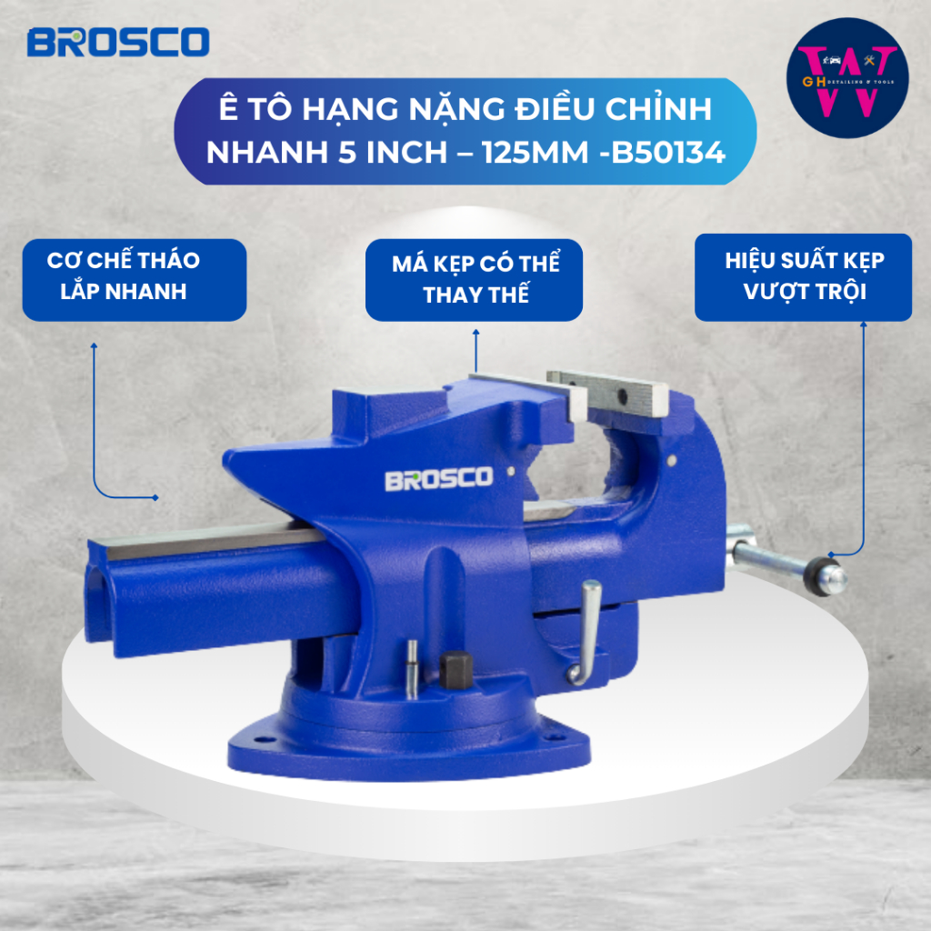 (CHÍNH HÃNG BROSCO) Ê tô chỉnh nhanh Brosco 4–6 inch | Ê tô hạng nặng xoay 360°, lực kẹp lớn B50133 