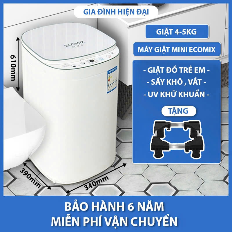 Máy giặt ECOMIX MINI tự động 100% - vắt , giặt , sấy khô , khử khuẩn bằng tia UV - Bảo hành 6 năm