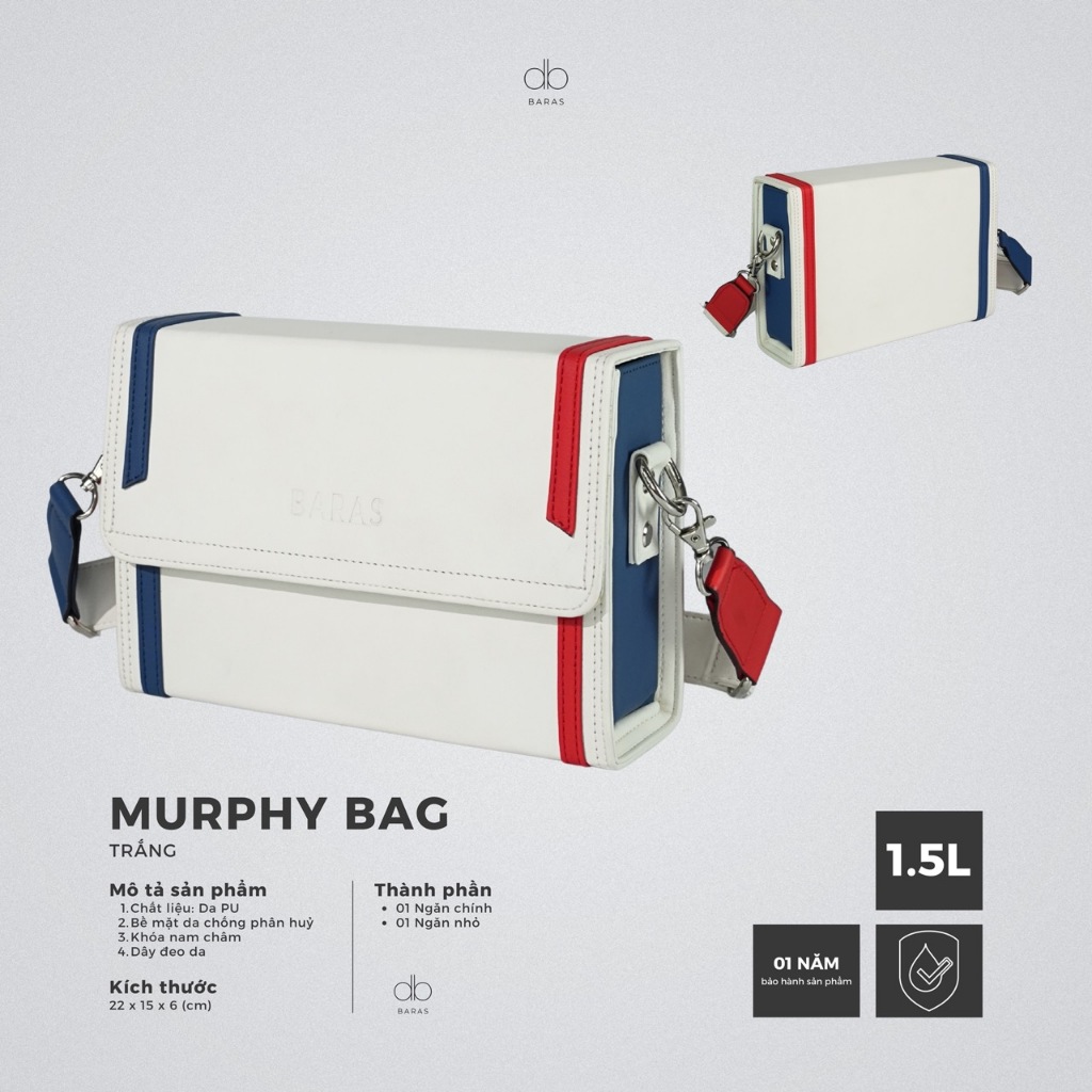 Túi đeo chéo hộp MURPHY WHITE BAG - BARAS VIETNAM - Túi đeo chéo thời trang nam