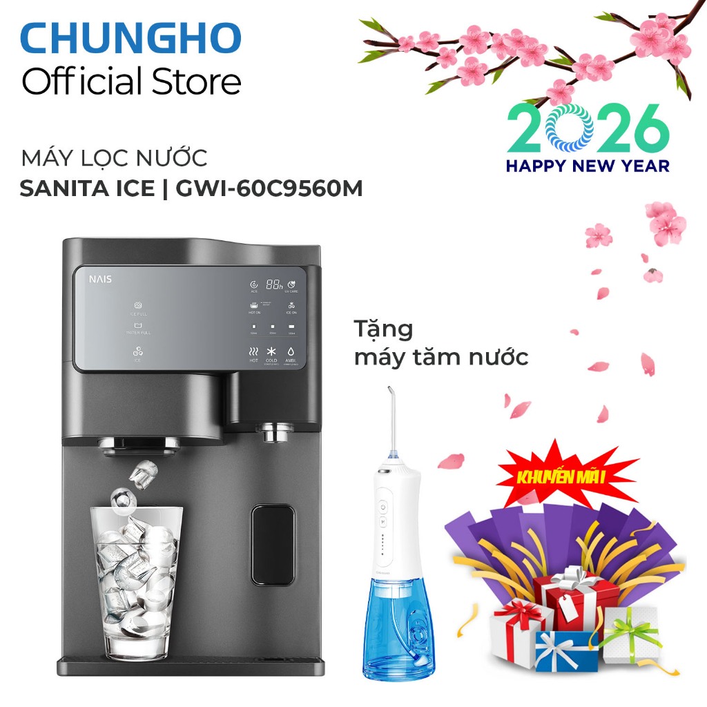 Máy lọc nước nóng-lạnh-nguội-đá ChungHo Nais Sanita ICE GWI-60C9560M, Máy lọc nước làm đá khử trùng