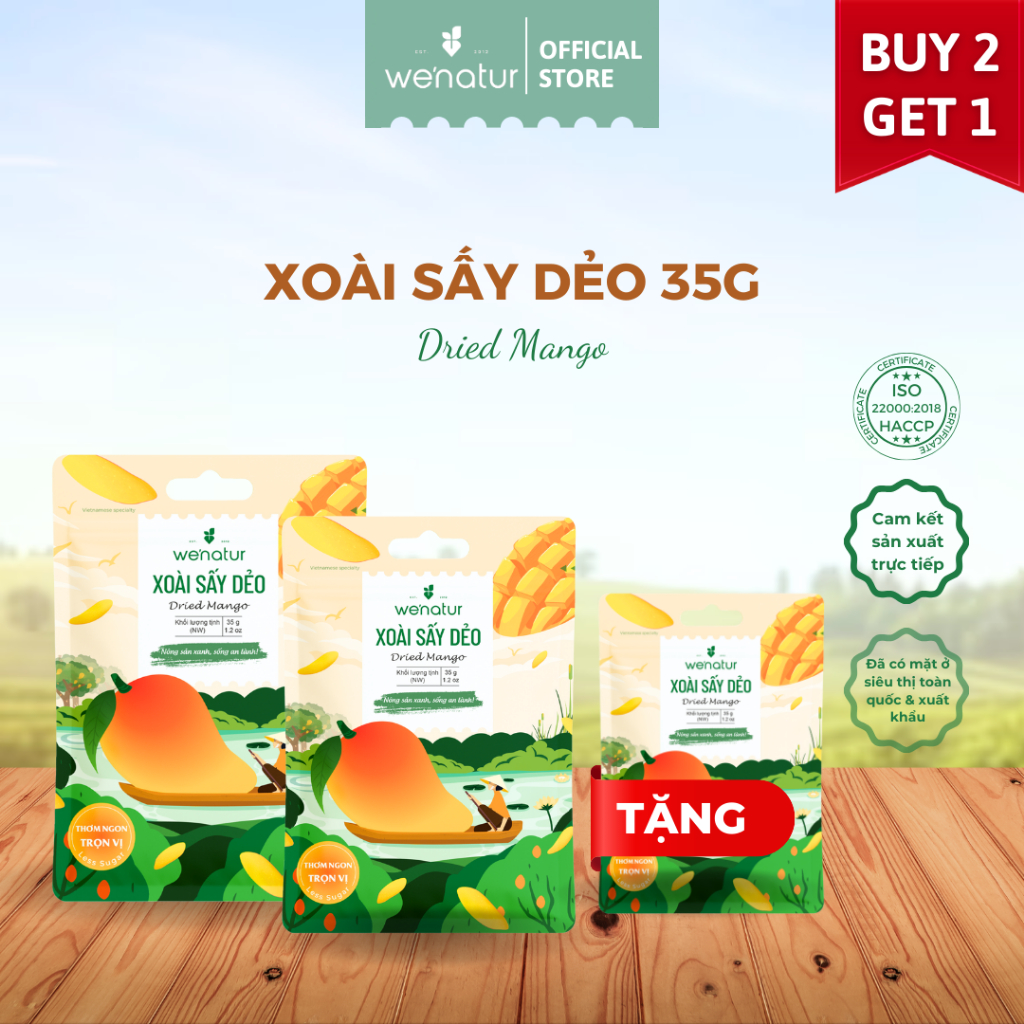 [COMBO GIÁ TỐT] Combo 2 Xoài sấy dẻo nguyên vị ít đường we'natur 35g (tặng 1 Xoài dẻo 35g) [Bao Bì Mới]