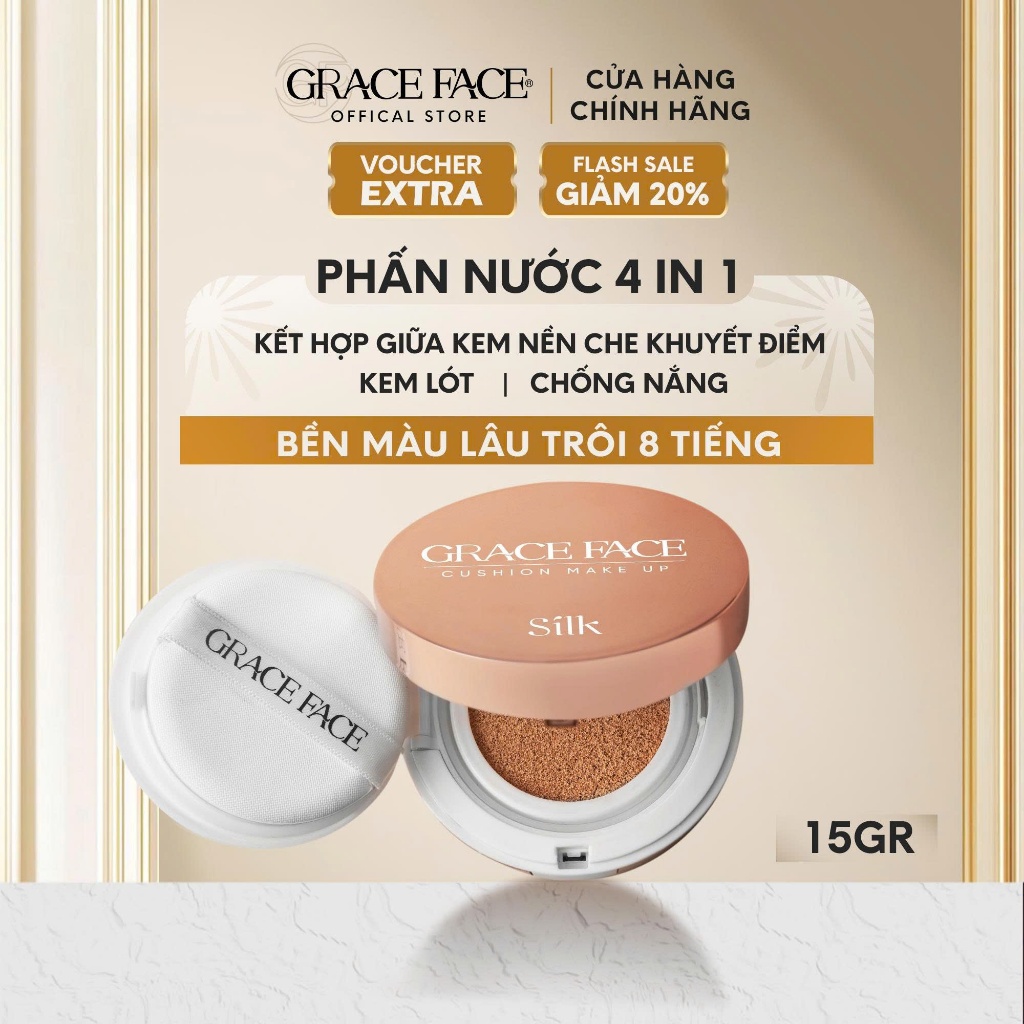Phấn nước kiềm dầu che khuyết điểm Grace Face Silk Cushion Makeup SPF 40+ PA +++ 15g