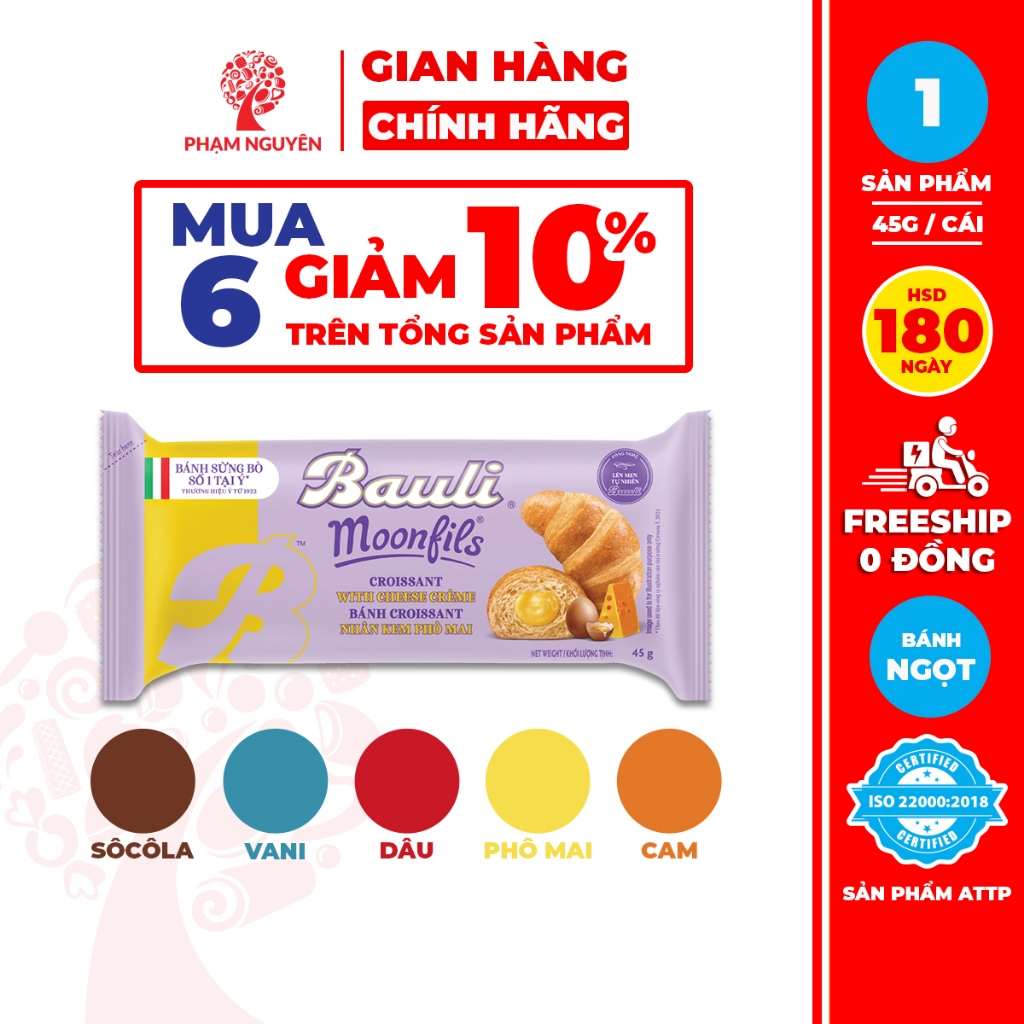 [MUA 6 GIẢM 10%] Bánh Sừng Bò Bauli Moonfils Phạm Nguyên 45g | Bánh ăn sáng | Bánh sừng trâu | Đồ ăn