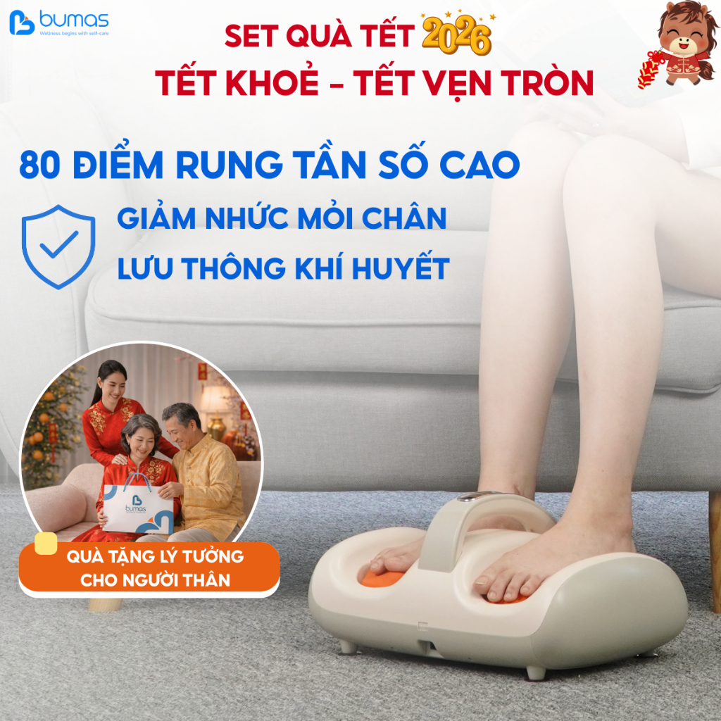[Quà Tết] Máy Massage Bàn Chân BUMAS M15 - Massage Sâu Kết Hợp Chườm Ấm - Giảm Nhức Mỏi Vùng Chân