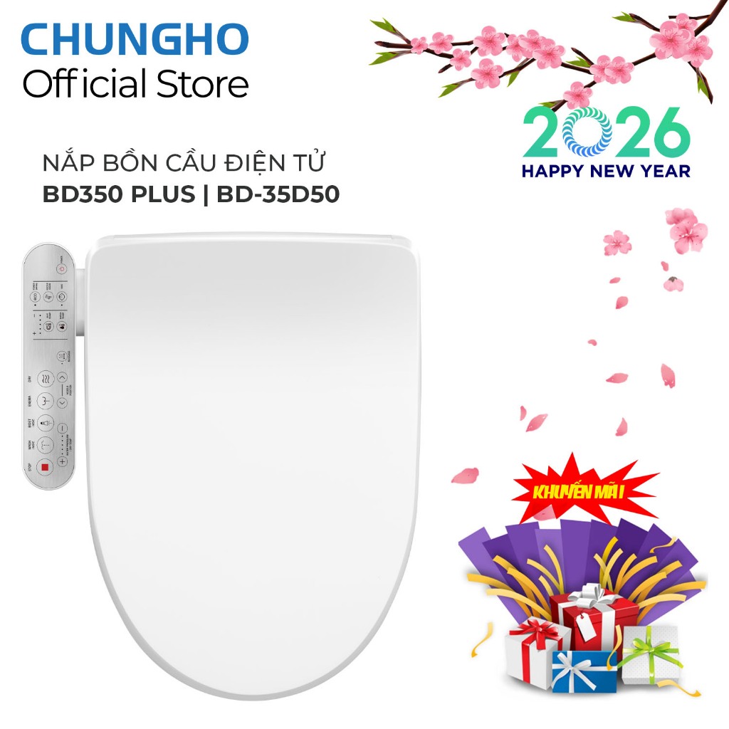 Nắp Bồn Cầu Điện Tử Chungho B350 - Màu Trắng, Kích Thước 465x535x142mm