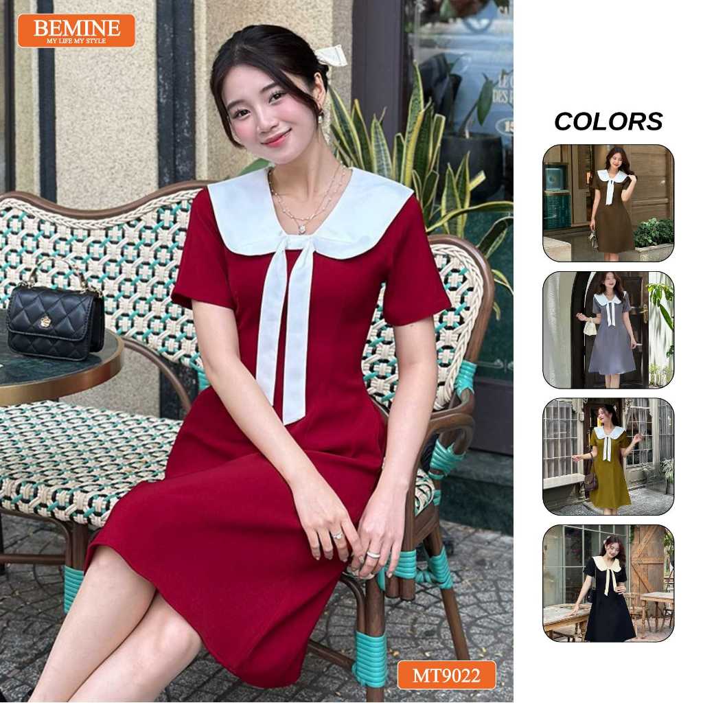 Đầm thiết kế cổ nơ tùng chữ A BEMINE MT9022