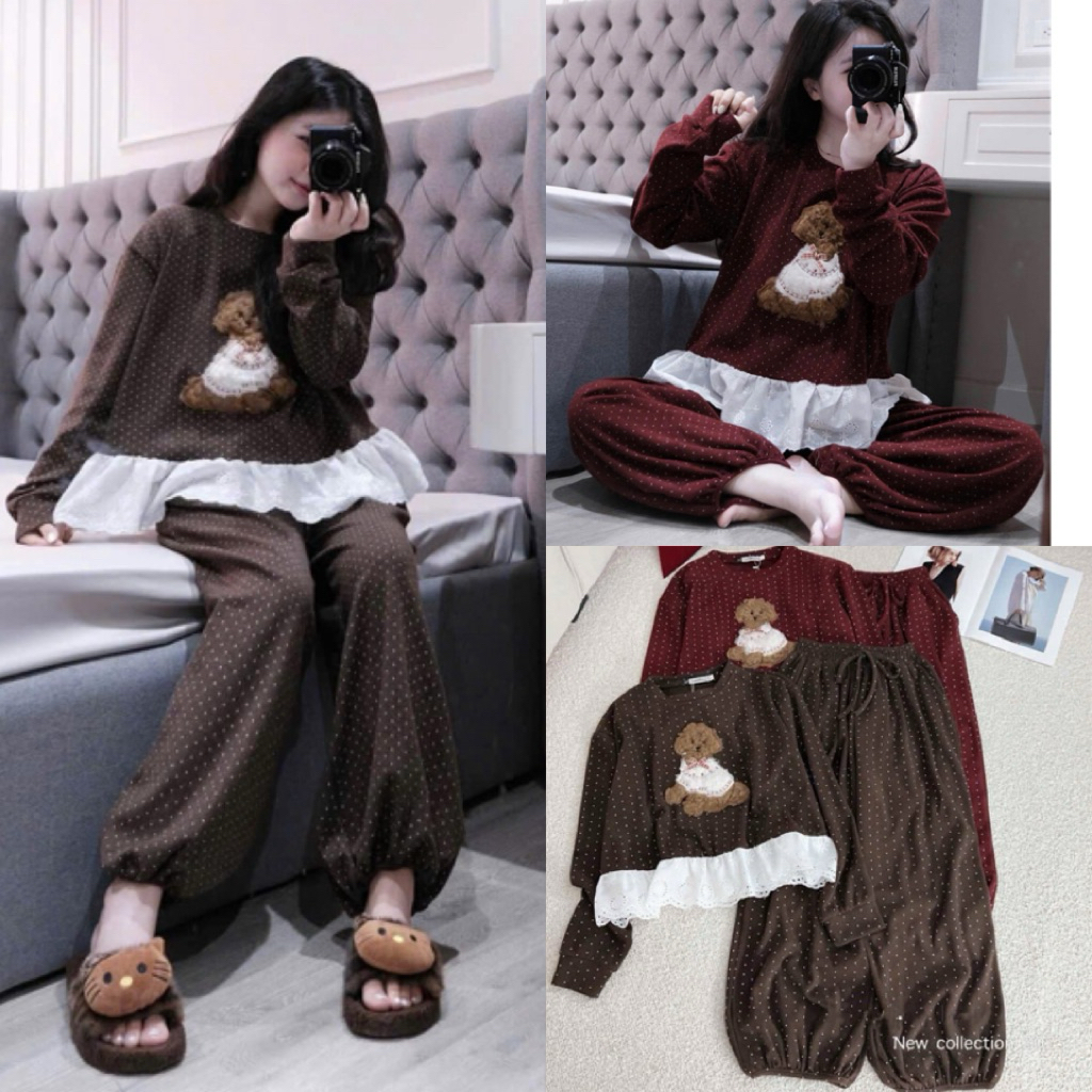 Set Bộ Nữ , Set Bộ Tăm Lông Thỏ Áo May Ren Hình Thêu Lu Lu Lu