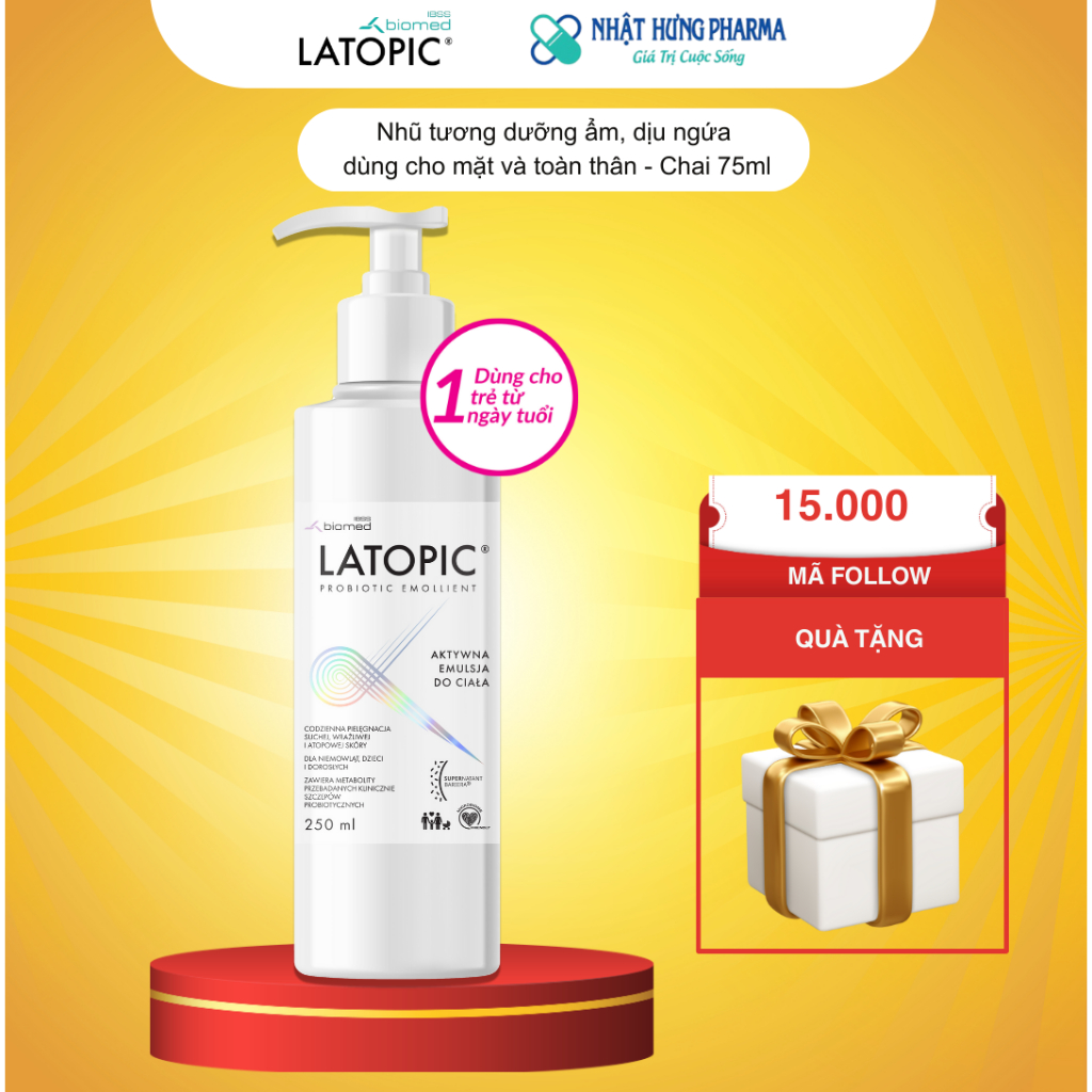 Nhũ Tương Dưỡng Ẩm LATOPIC PROBIOTIC EMOLLIENT ACTIVE BODY EMULSION dưỡng ẩm toàn thân, làm dịu da, 