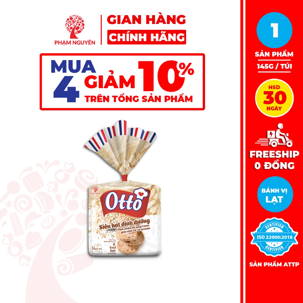 [MUA 4 GIẢM 10%] Bánh Mì Siêu Hạt Dinh Dưỡng Otto Phạm Nguyên 145g | Bánh mì vị lạt | Dinh dưỡng | Đồ ăn vặt