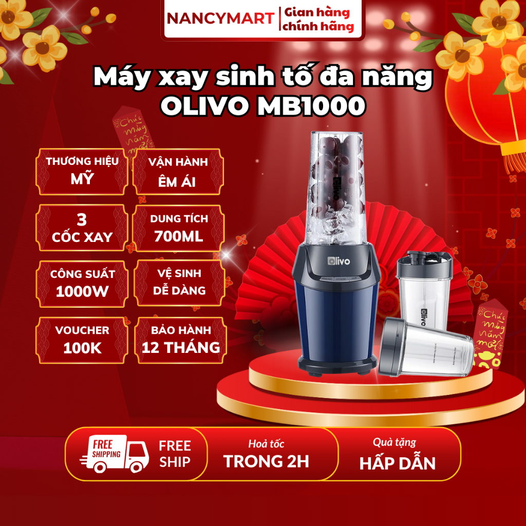 [Chính hãng] Máy xay sinh tố đa năng OLIVO MB1000,Công suất 1000W,3 cốc xay,bh 12 tháng