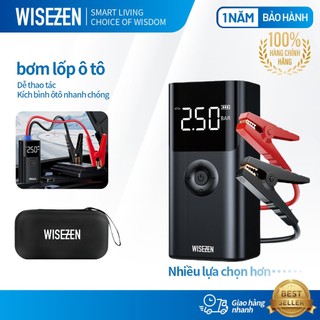  Kích Bình ô Tô Kiêm Bơm Lốp 4 Trong 1 Wisezen 10000mAh Tích Hợp Sạc Dự Phòng Và đèn Pin Chiếu Sáng Kẹp Thông Minh 