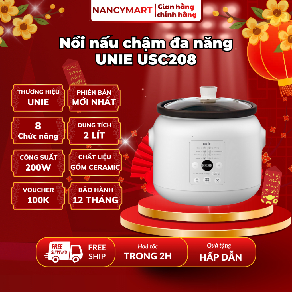 [Chính hãng] Nồi nấu chậm Unie USC208,dung tích 2 lít,bảo hành 12 tháng, hẹn giờ và giữ ấm 24 tiếng
