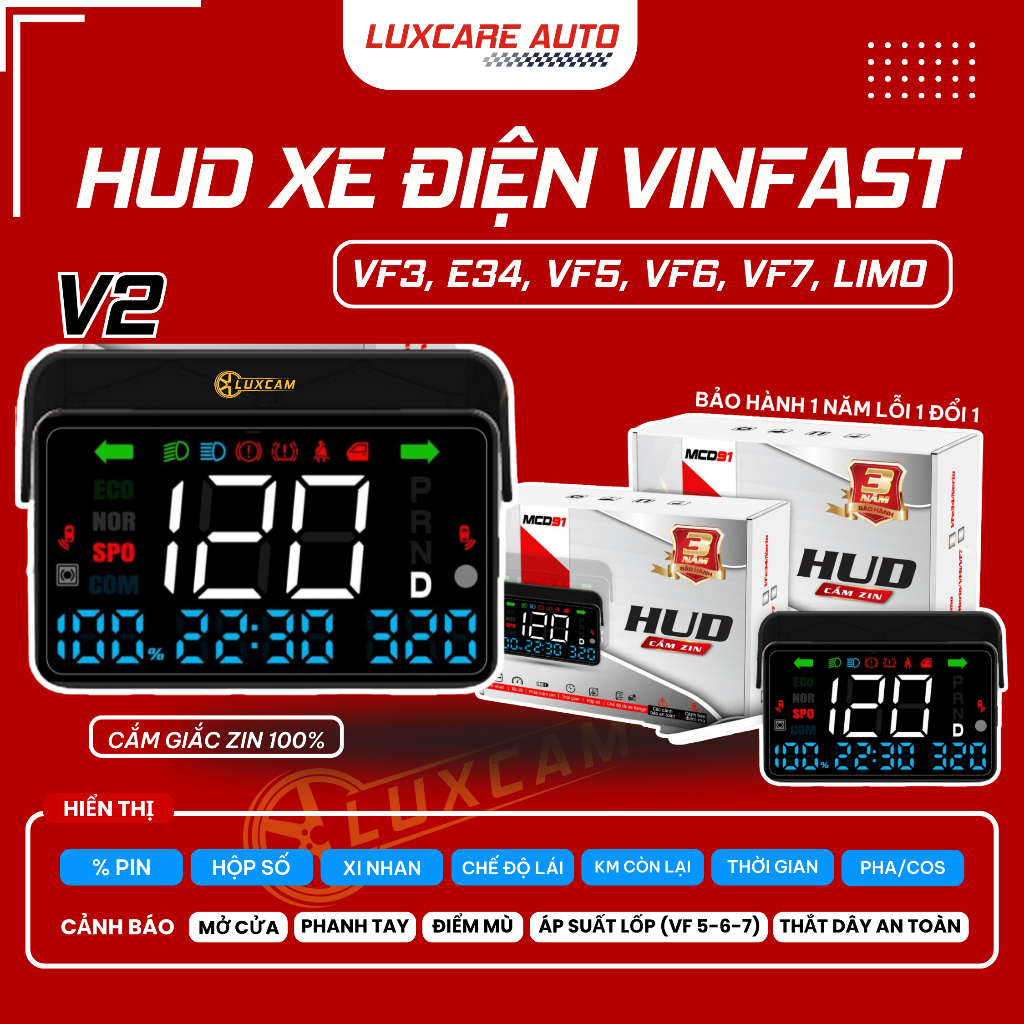 HUD xe điện Vinfast VF3, VF5, VFe34, VF6, VF7, Limo Green & HUD M21, M7,M8 Lắp đặt mọi dòng xe