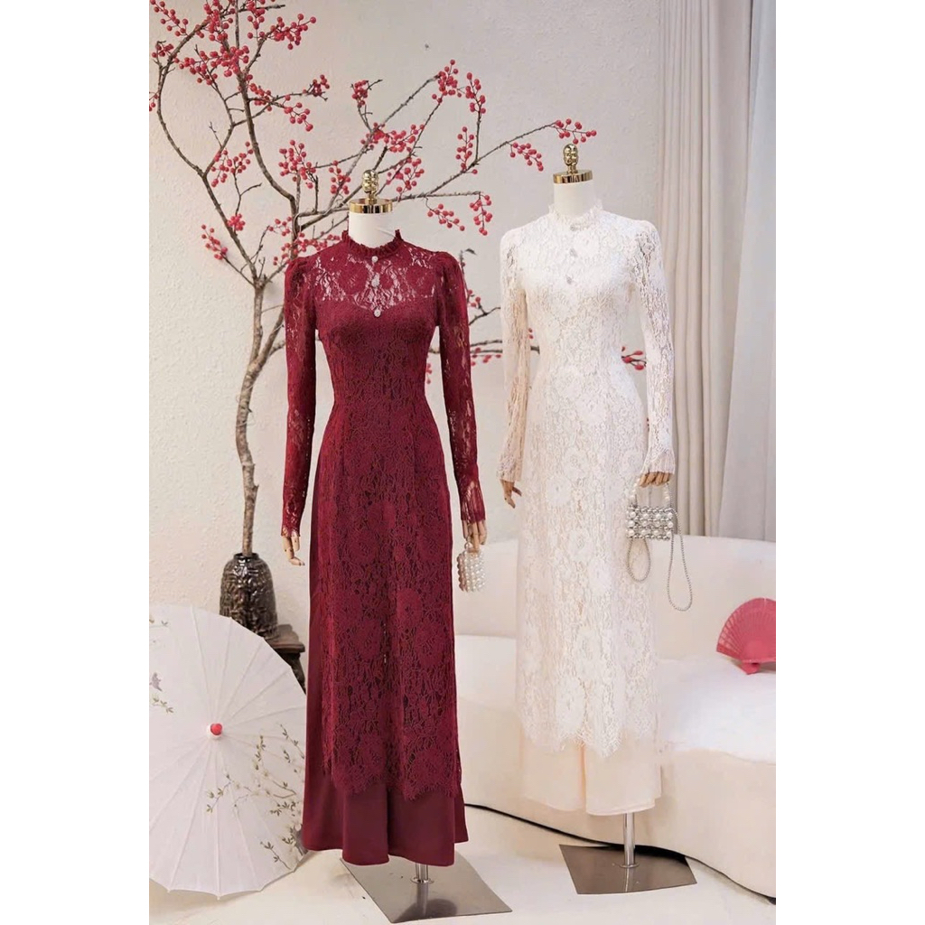 ELyNA studio áo dài ren bèo cổ cúc đá sang trọng