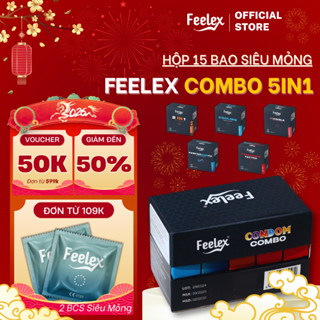  Combo bao cao su Feelex siêu mỏng 5 trong 1 đa dạng nhiều tính năng nhiều gel bôi trơn 
