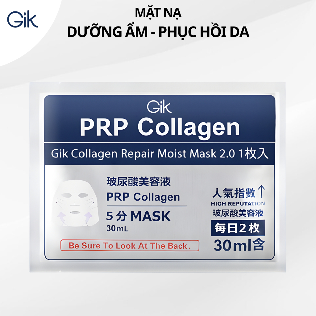 Mặt Nạ GIK PRP Collagen 30ml Hàn Quốc Mặt Nạ Dưỡng Ẩm Phục Hồi Làn Da - 1 Miếng