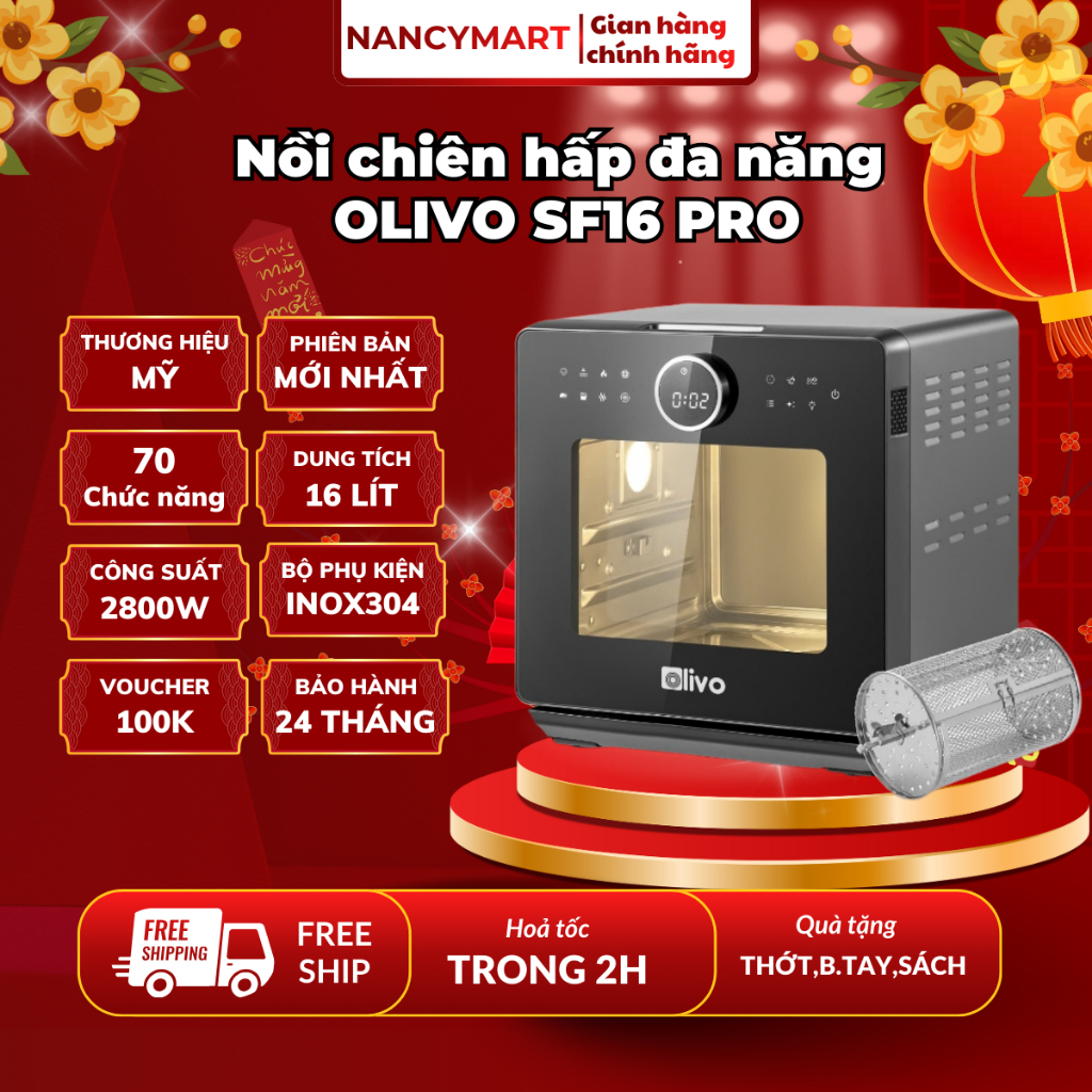 [Chính hãng] Nồi chiên hấp đa năng Olivo SF16 Pro-thể tích 16 lít-70 chức năng-bản mới 2025