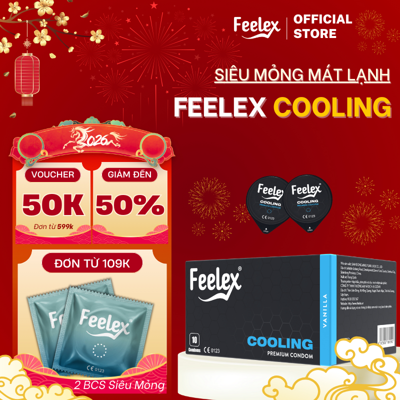 Bao cao su Feelex Cool siêu mỏng, mát lạnh, cảm giác chân thật, hộp 10 bcs