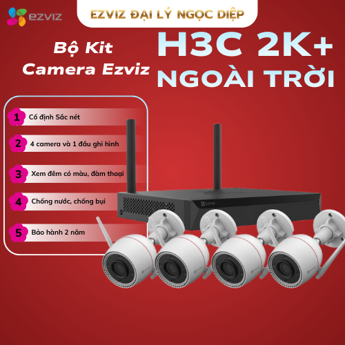 Bộ Kit camera EZVIZ WiFi CS-BW3844 2K 4MP (1 NVR + 4 Camera) - Bảo hành 2 năm chính hãng