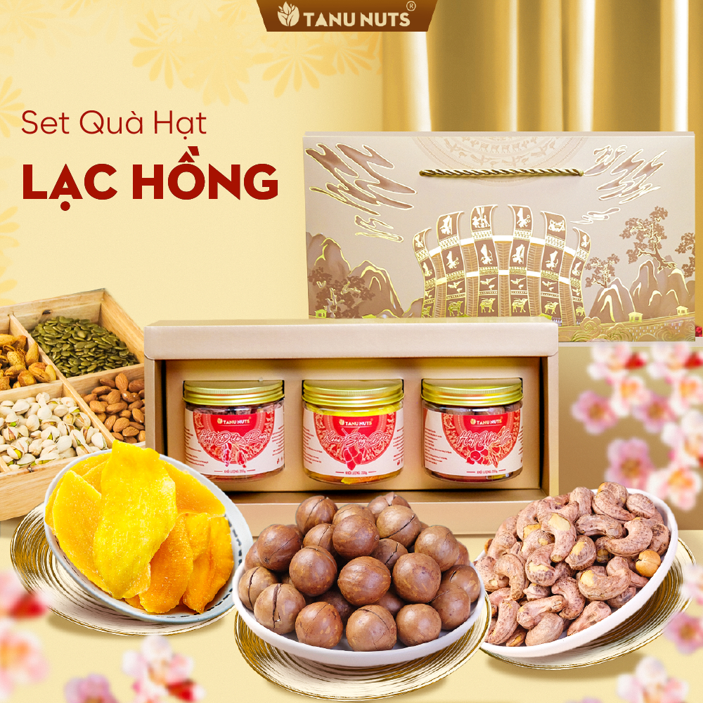 Hộp quà tết Lạc Hồng, hộp quà tặng hạt dinh dưỡng TANU NUTS sang trọng