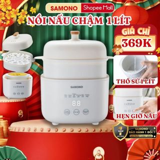   BH 1 Năm Nồi nấu chậm đa năng 1L Samono SW-SC10 kèm lồng hấp,thố sứ,hẹn giờ Nấu Cháo Chưng Yến hầm giữ nhiệt 