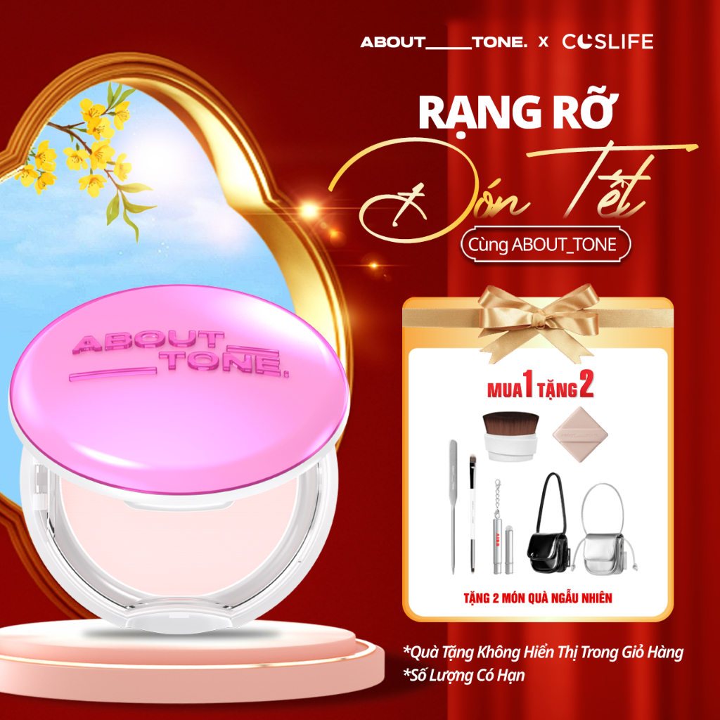 [DEAL TẾT] Phấn Phủ Nén About Tone Glow Powder Pact 8g Mỏng Nhẹ, Nâng Tone Có Nhũ Tạo Lớp Nền Căng B
