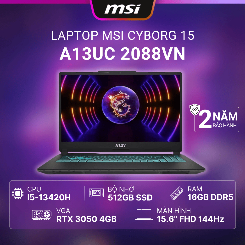 Laptop MSI Cyborg 15 A13UC-2088VN (i5-13420H | RTX 3050 | 16GB | 512GB Windows 11 Home)