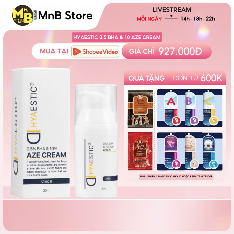 Kem Giảm Mụn Hyaestic 0,5% BHA & 10% Aze Cream Azelaic 30ml
