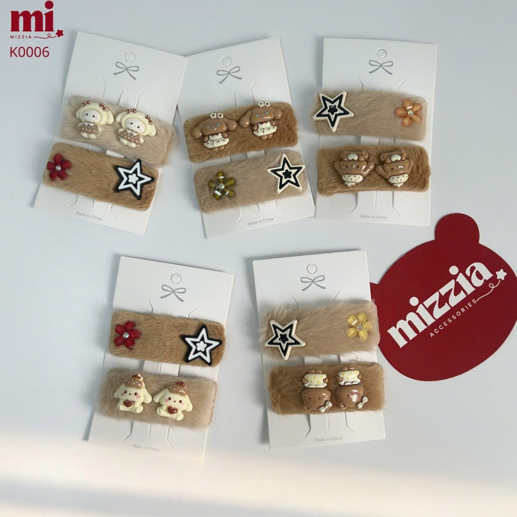 Kẹp tóc cho bé - Set ngẫu nhiên kẹp tóc NÂU lông mã K0006 (1 SET 2 CÁI)