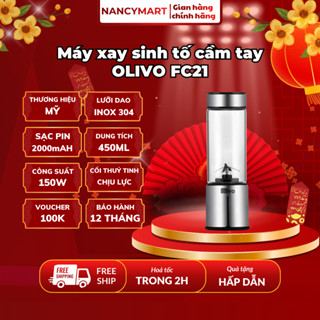 Máy xay sinh tố mini tích điện Olivo PB01-sạc pin-thể tích 450ml-công suất 150w-bảo hành 12 tháng 