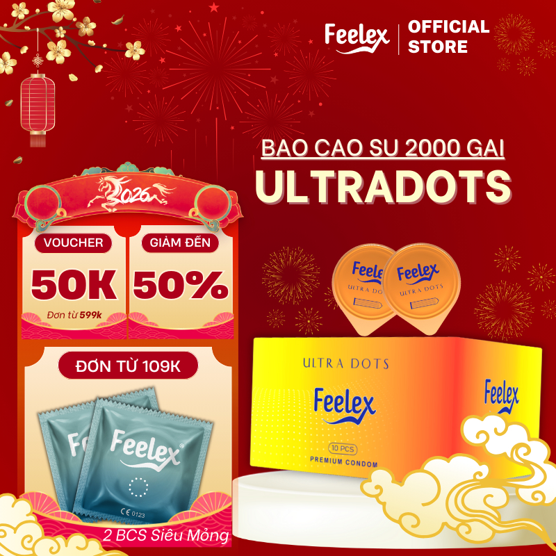 Bao cao su Feelex Ultra Dots siêu mỏng, siêu nhiều gai, nhiều gel