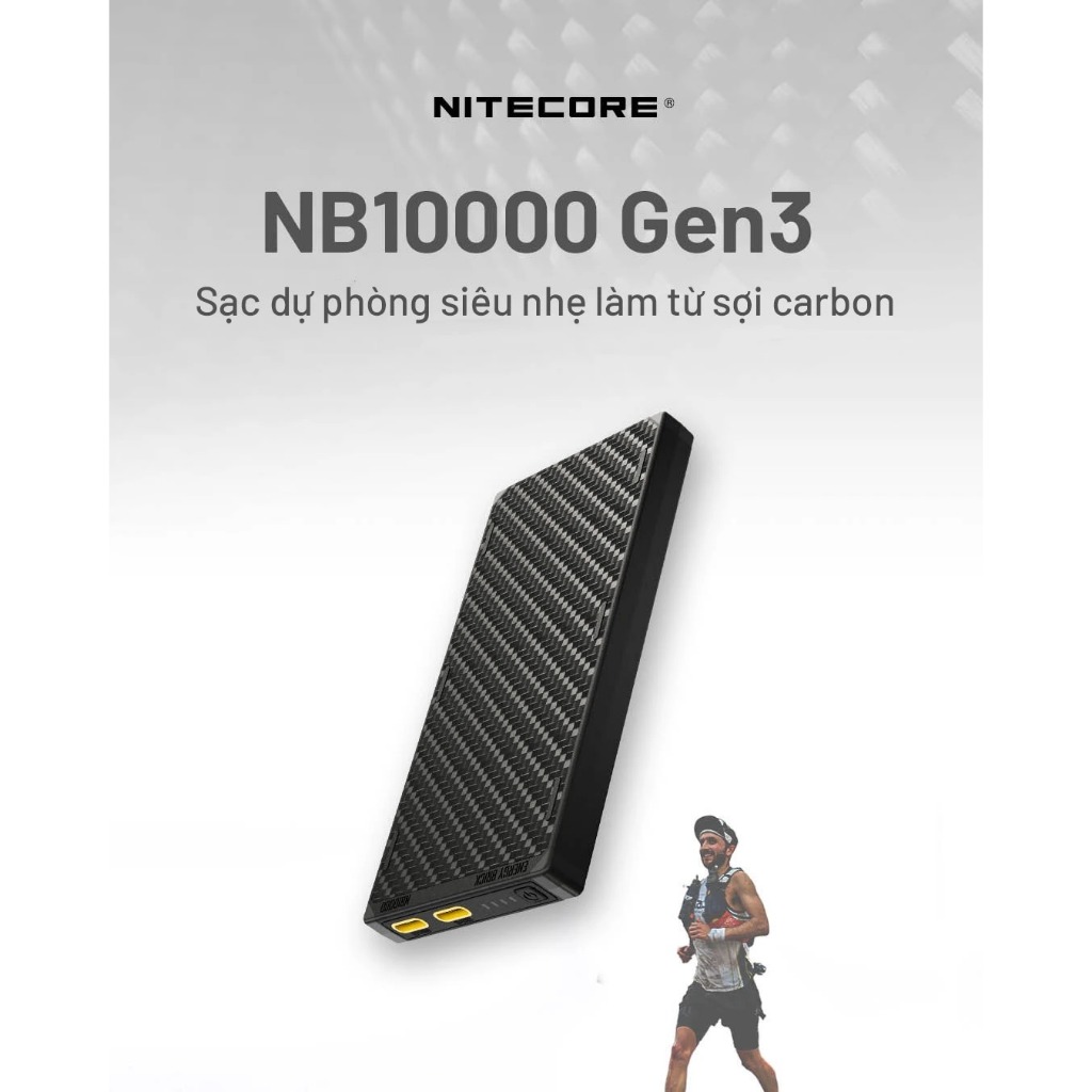 Sạc Dự Phòng NITECORE NB10000 gen 3 10000mAH sợi carbon siêu nhẹ chống nước