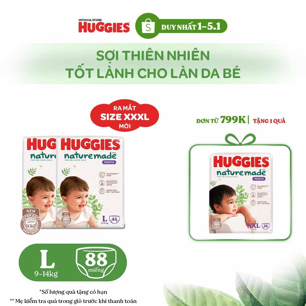  Combo 2 Tã Quần Huggies Platinum Nature Made L44 