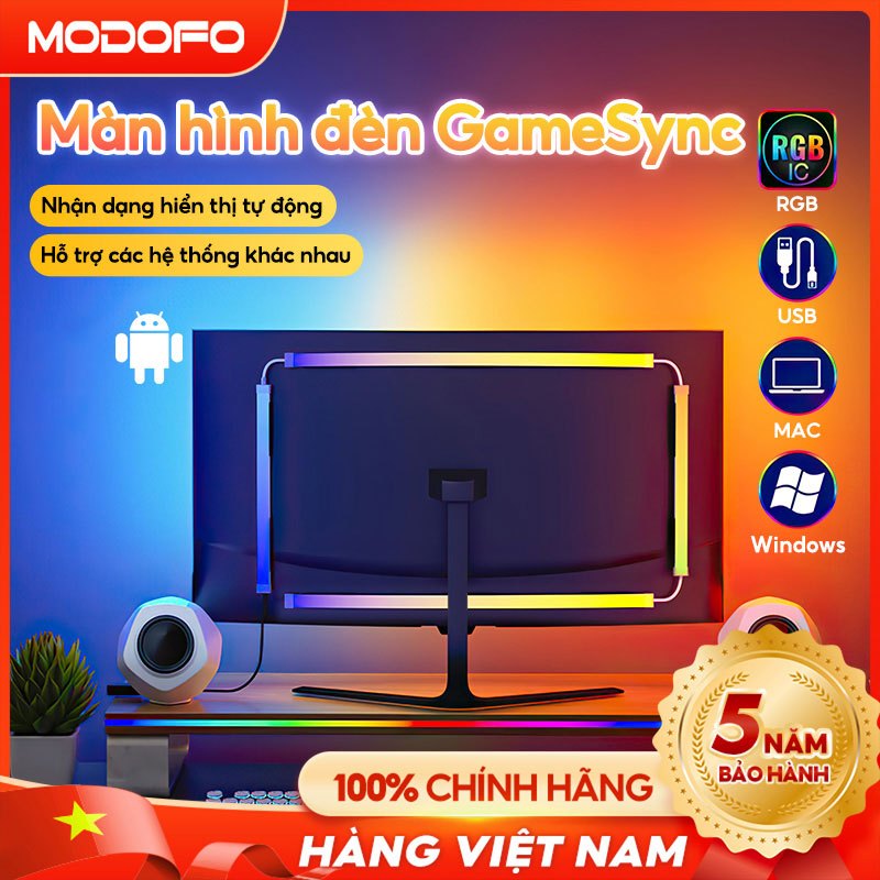 MODOFO Dây Đèn Led 4 Cạnh - Tương Thích HĐH Window / MacOS - Dán Lưng Màn Hình Dùng Cho 24/27 Inch