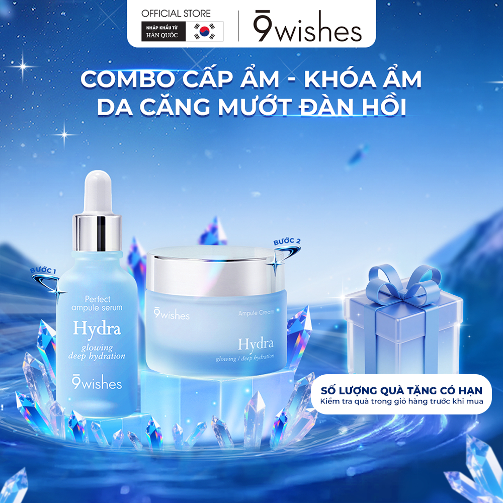 COMBO 9 Wishes Tinh Chất Hydra Serum II 30ml + Kem dưỡng da Hydra Ampule Cream 50ml