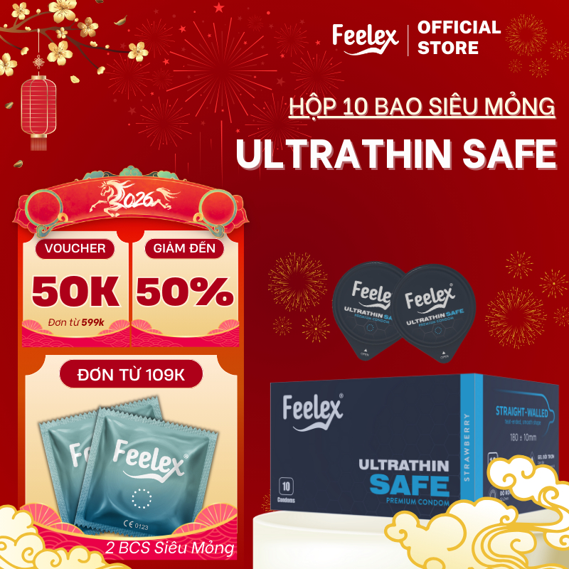 Bao cao su Feelex Ultrathin Safe tăng khả năng tránh thai, siêu mỏng,an toàn, nhiều gel bôi trơn - H