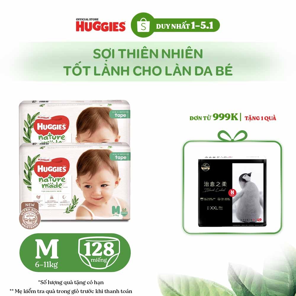  Combo 2 Tã Dán Huggies Platinum Nature Made Size M64 