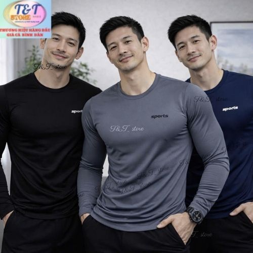 Áo thun nam dài tay cổ tròn chất thun lạnh dáng ôm giữ nhiệt mùa thu đông