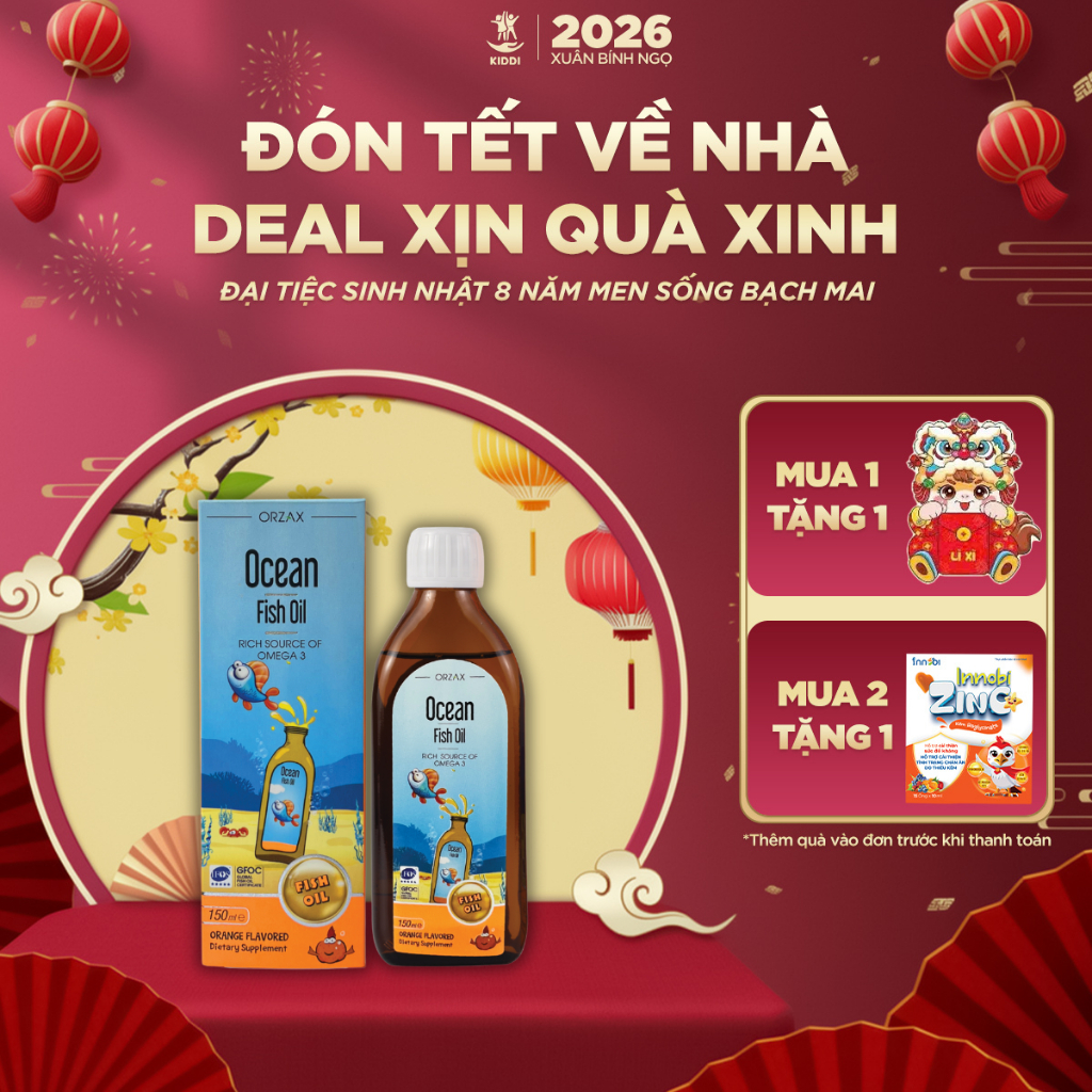 TPBVSK Ocean Fish Oil -ORANGE FLAVORED ORZAX Dầu Cá Cho Bé Omega 3 DHA EPA  Phát Triển Não Bộ