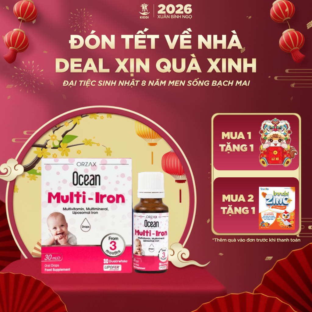 TPBVSK OCEAN MULTI - IRON Sắt Cho Bé Ocean Orzax Bổ Sung Sắt, Vitamin Cho Bé Không Tanh Không Táo Nh
