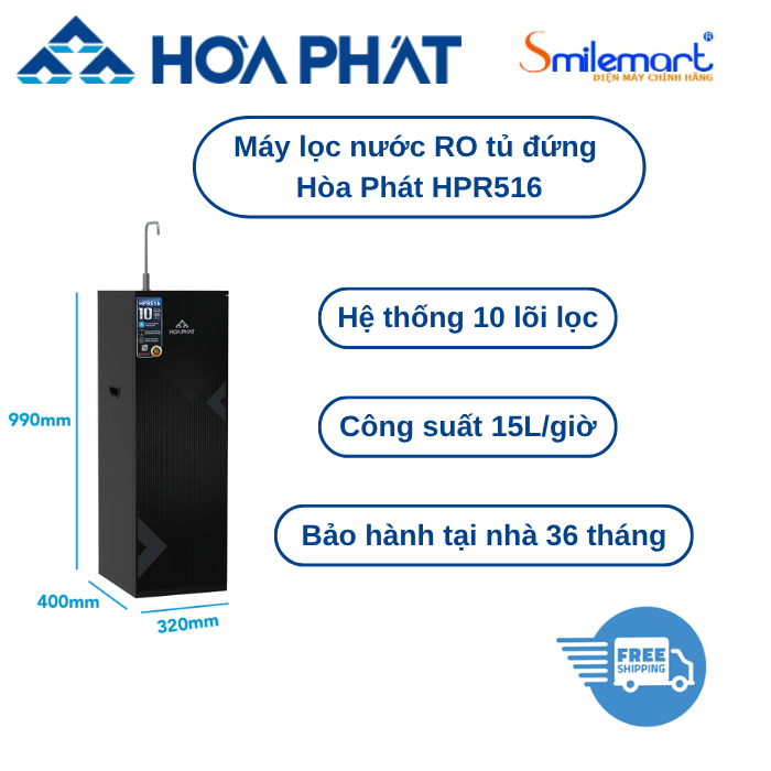 Máy lọc nước RO tủ đứng Hòa Phát HPR516 - Bảo hành tại nhà 36 tháng - {Tặng 01 áo mưa Hòa Phát}