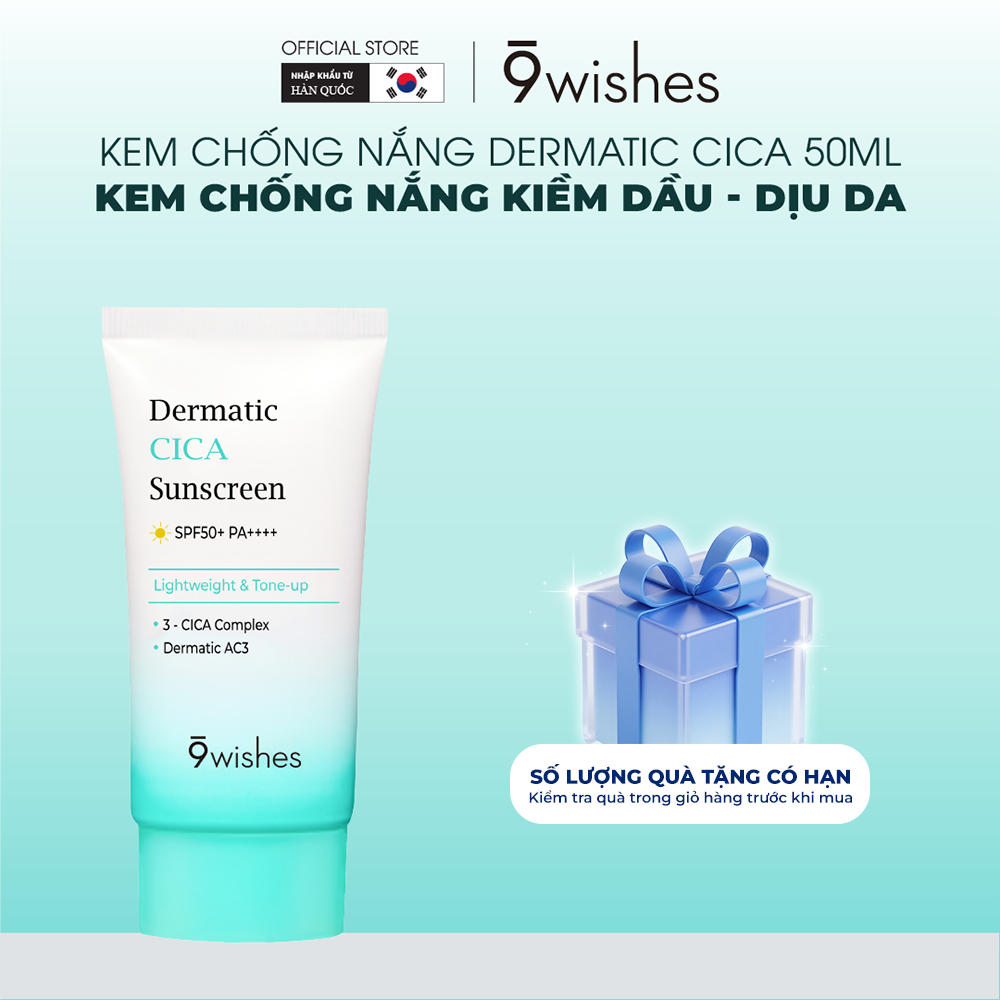 Kem chống nắng kiềm dầu 9 Wishes Dermatic Cica Sunscreen SPF 50+ PA ++++ 50ml