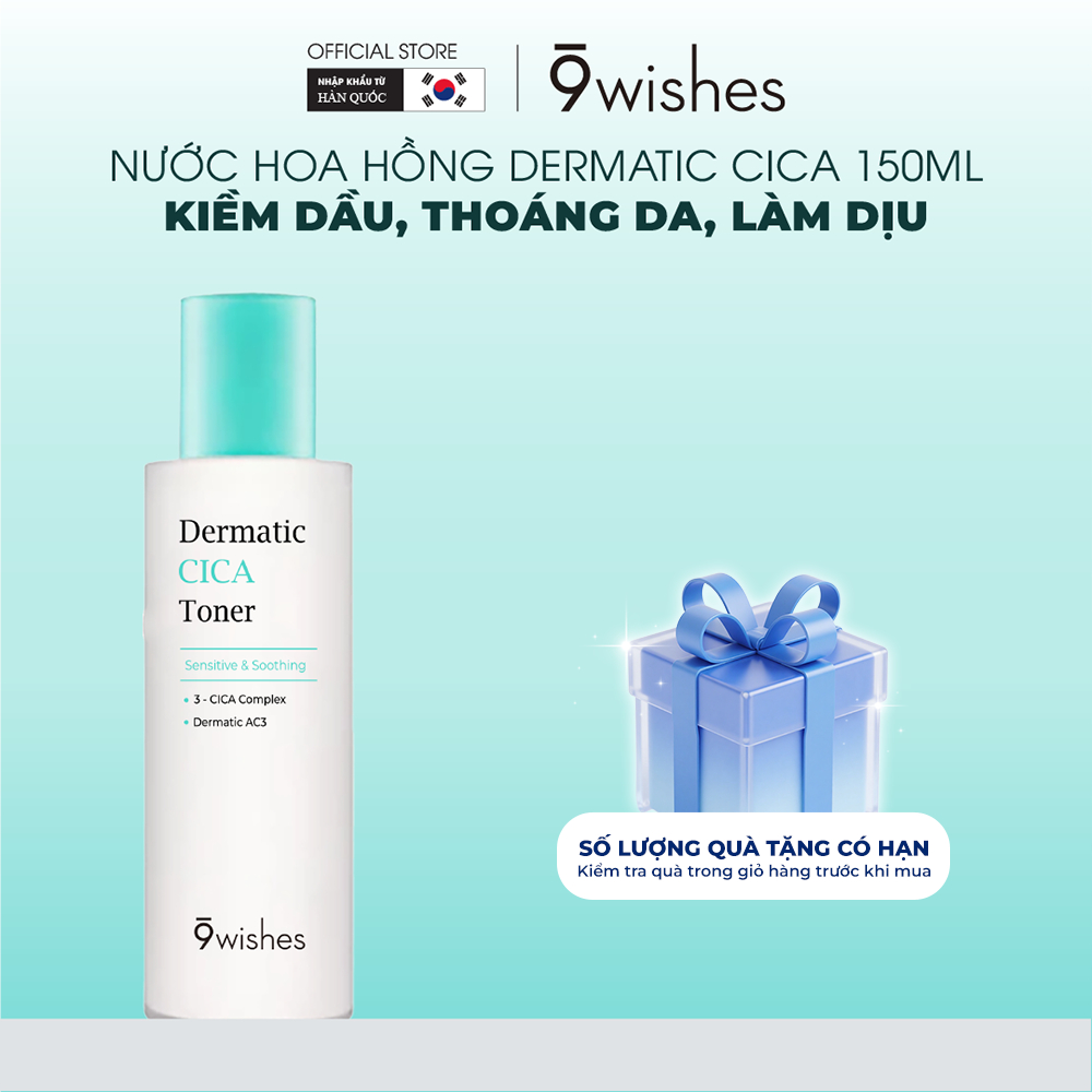 Nước hoa hồng 9 Wishes Dermatic Cica Toner kiềm dầu, thoáng da, làm dịu