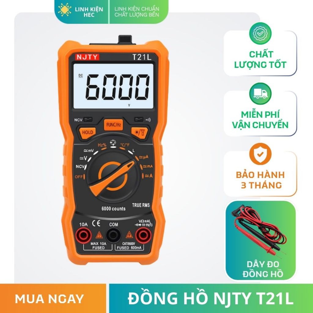 Đồng Hồ Đo Điện Vạn Năng NJTY T21L Đo Điện Xoay Chiều/Tụ Điện/Điện Áp Siêu Nhanh Chất Lượng Cao Linh