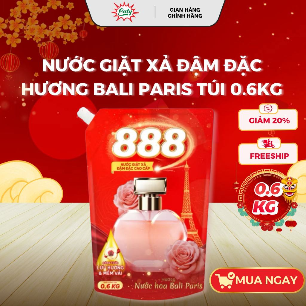 Nước Giặt Xả 888 Đậm Đặc 2in1 – Hương Nước Hoa Bali Paris – Túi 0.6kg | Giặt Sạch Sâu, Thơm Lâu