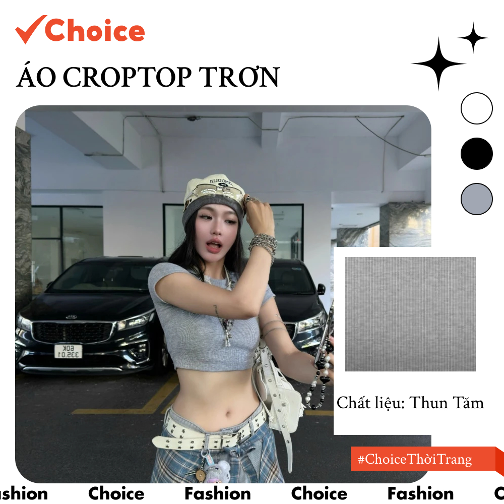 [Choice] Áo croptop trơn FA1-2711-919 ôm body chất tăm cotton