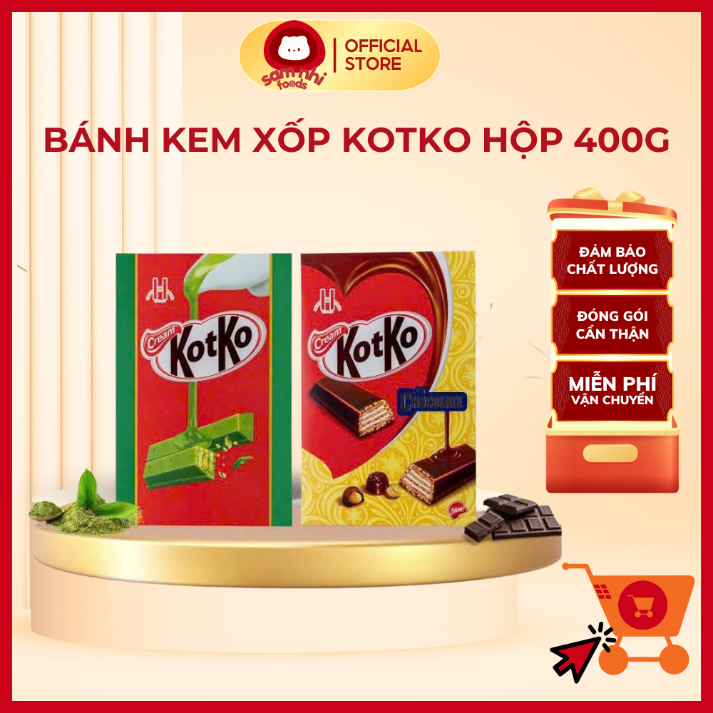 Bánh Xốp Phủ Socola / Trà Xanh Kotko Foods 400g (24 cái) Ăn Vặt Tiện Lợi, Thơm Giòn, Hộp Quà Tết