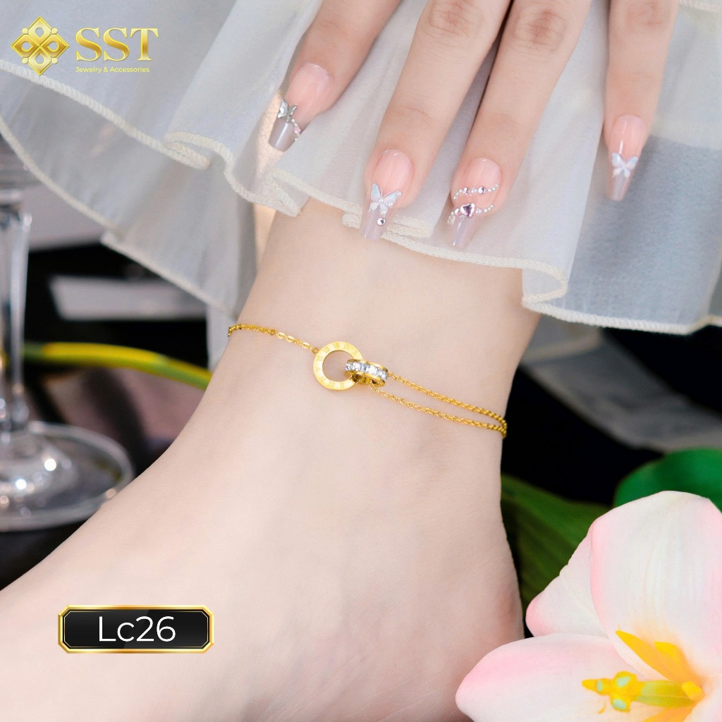 Lắc Chân Nữ Titan SST Dây Đôi Khắc Số La Mã Đính Đá LC26