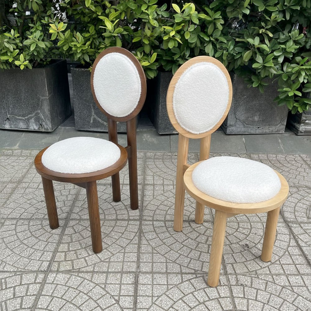 Ghế ăn, ghế cafe Mochi bọc vải lông cừu gỗ tần bì