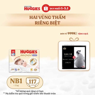  Miếng lót sơ sinh Huggies Skin Perfect NB1 108+6 miếng với 2 vùng thấm giảm kích ứng da 
